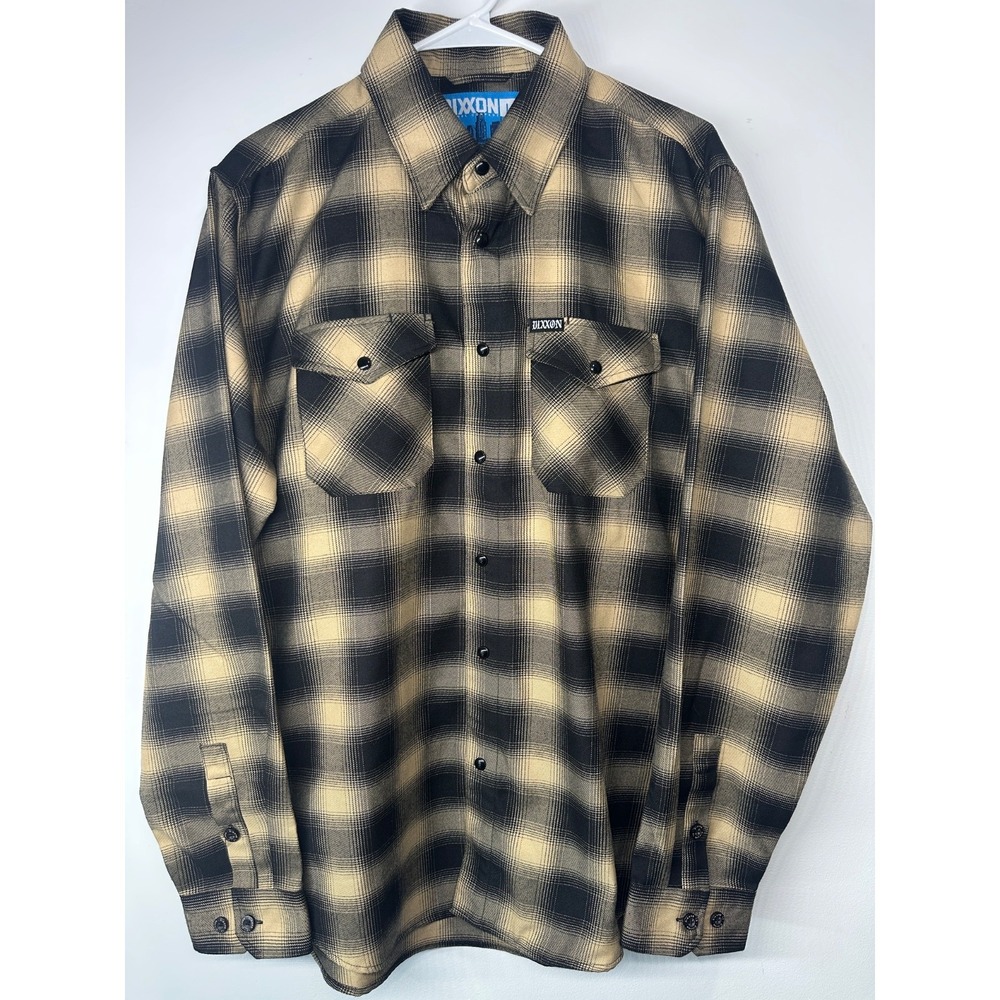 Dixxon Flannel Barrio Plaid Shirt Tan Black Pearl Snap Long Sleeve - Large